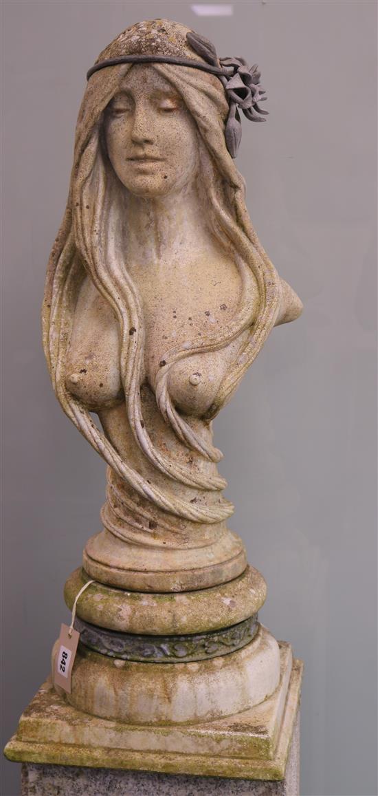 An Art Nouveau style composition bust and pedestal, H.173cm